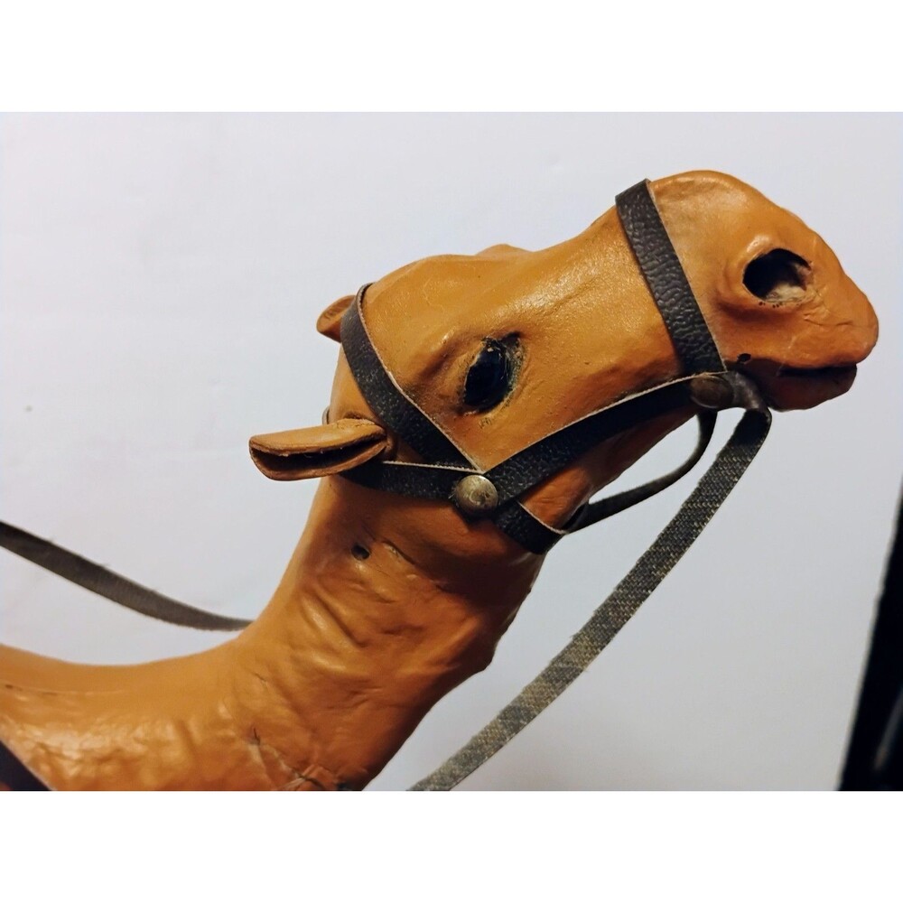 Large Vintage Leather Wrapped Camel Statue Figurine 13" Folk Art Nativity Decor